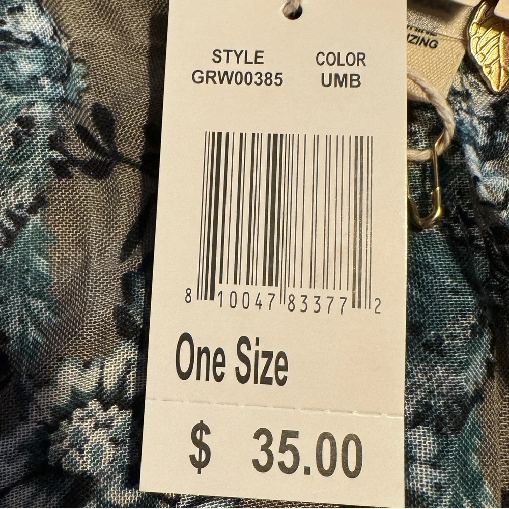 (OS) NWT Quagga GREENLABEL Wrap w/ Armholes & Tassels Floral Dark Teal & Grey